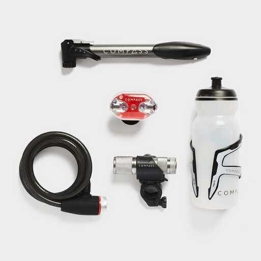 Compass Bike Cycle Starter Accessory Pack Inc Front Rear Lights Pump Lock Bottle