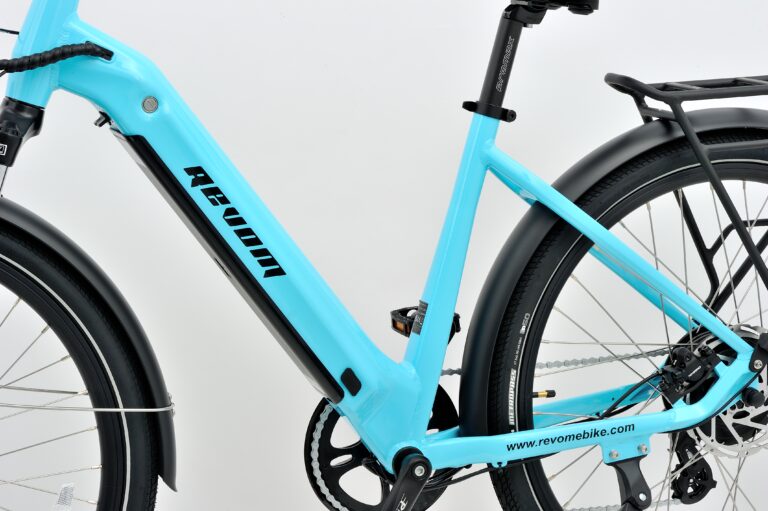 Revom tourer low step electric bike in Torquoise side view