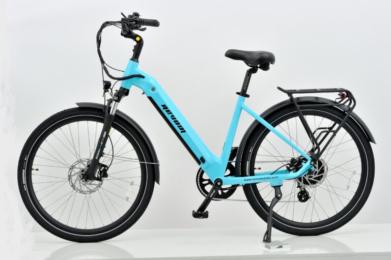Revom tourer low step electric bike in Torquoise side view