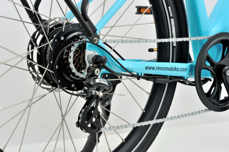 Revom tourer low step electric bike in Torquoise side view