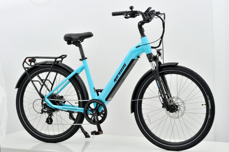 Revom tourer low step electric bike in Torquoise side view