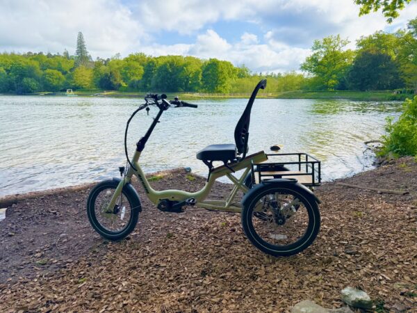 IMG_0956 Revom T4 Semi Recumbent electric tricycle side on at Shearwater Lake